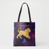 Leo Zodiac Sign Cosmic Monogram Name Gold Paars Tote Bag (Voorkant)