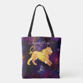 Leo Zodiac Sign Cosmic Monogram Name Gold Paars Tote Bag (Achterkant)