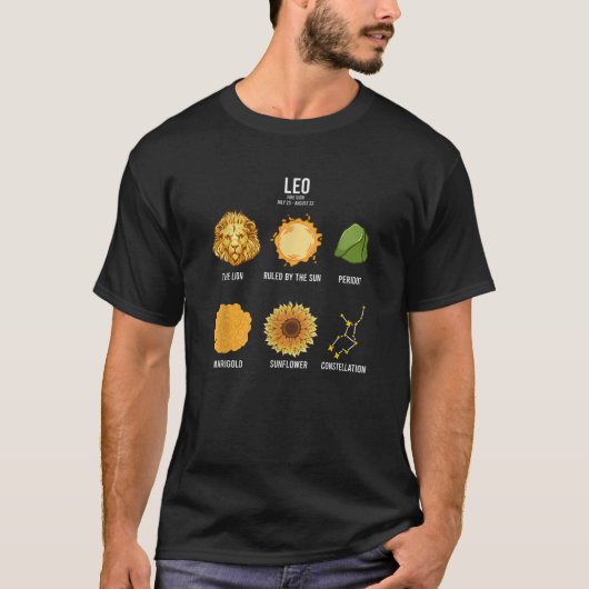 Leo Zodiac Sign Feit Elements Horoscope Astrologie T-shirt (Voorkant)