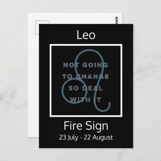 Leo Zodiac Sign Fun Quote in Blue and White Briefkaart (Voorkant / Achterkant)