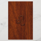 Leo Zodiac Sign in Brown Mahogany wood style Briefpapier (Voorkant)