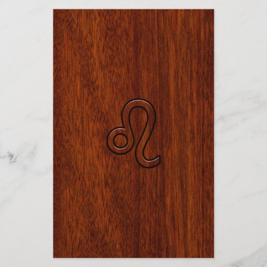 Leo Zodiac Sign in Brown Mahogany wood style Briefpapier (Voorkant)