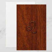 Leo Zodiac Sign in Brown Mahogany wood style Briefpapier (Voorkant / Achterkant)