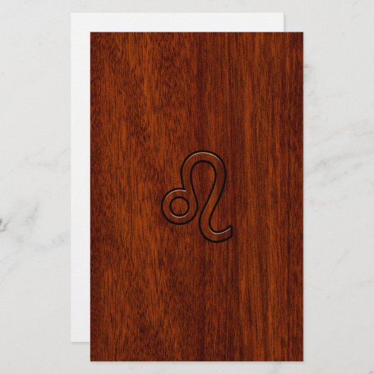 Leo Zodiac Sign in Brown Mahogany wood style Briefpapier (Voorkant / Achterkant)