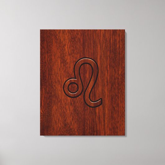 Leo Zodiac Sign in Mahogany wood style Canvas Afdruk (Voorkant)