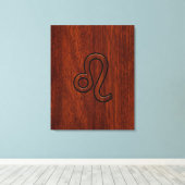 Leo Zodiac Sign in Mahogany wood style Canvas Afdruk (Insitu (Houten vloer))