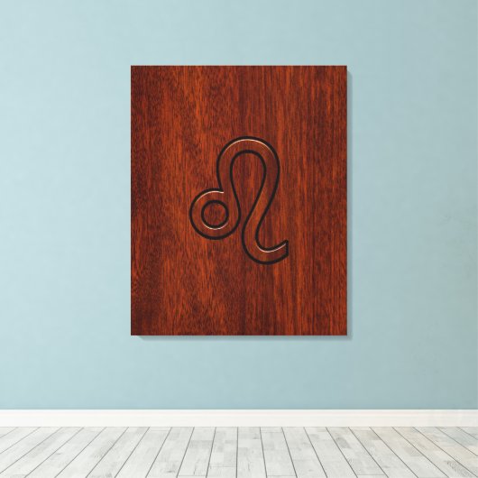 Leo Zodiac Sign in Mahogany wood style Canvas Afdruk (Insitu (Houten vloer))