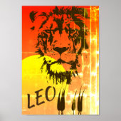 LEO Zodiac Sign ~ Lion Face and Sunset Poster (Voorkant)