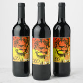 LEO Zodiac Sign ~ Lion Face and Sunset Wijn Etiket (Flessen)