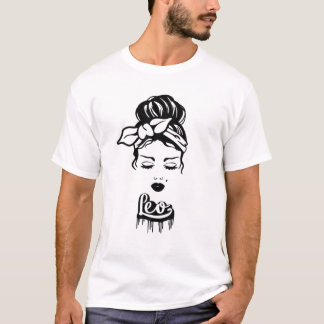 Leo Zodiac Sign Messy Bun Retro Birthday T-shirt