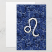 Leo Zodiac Sign on Blue Digital Camouflage Briefpapier (Voorkant / Achterkant)