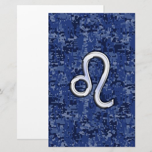 Leo Zodiac Sign on Blue Digital Camouflage Briefpapier (Voorkant / Achterkant)