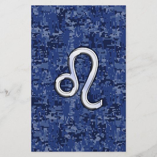 Leo Zodiac Sign on Blue Digital Camouflage Briefpapier (Voorkant)
