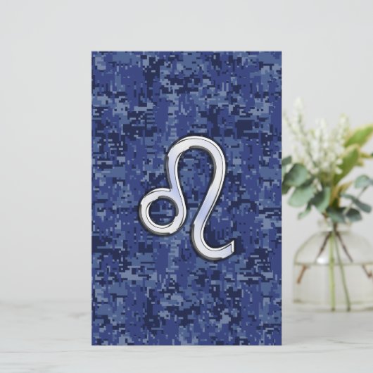 Leo Zodiac Sign on Blue Digital Camouflage Briefpapier (Staand voorkant)