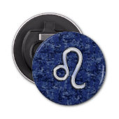 Leo Zodiac Sign on Blue Digital Camouflage Button Flesopener (Voorkant)