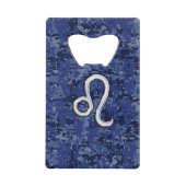 Leo Zodiac Sign on Blue Digital Camouflage Creditkaart Flessenopener (Voorkant)