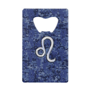 Leo Zodiac Sign on Blue Digital Camouflage Creditkaart Flessenopener