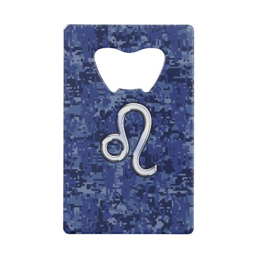 Leo Zodiac Sign on Blue Digital Camouflage Creditkaart Flessenopener (Voorkant)