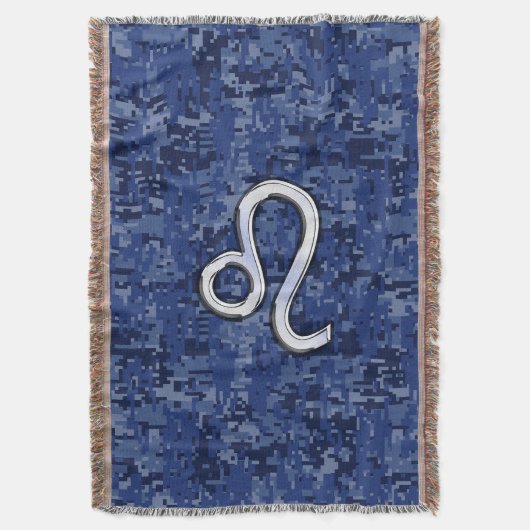 Leo Zodiac Sign on Blue Digital Camouflage Deken (Voorkant Verticaal)