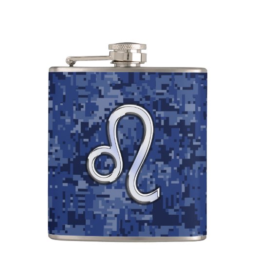 Leo Zodiac Sign on Blue Digital Camouflage Heupfles (Voorkant)