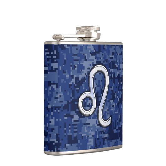 Leo Zodiac Sign on Blue Digital Camouflage Heupfles (Rechts)