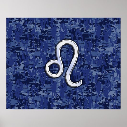 Leo Zodiac Sign on Blue Digital Camouflage Poster (Voorkant)