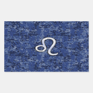 Leo Zodiac Sign on Blue Digital Camouflage Rechthoekige Sticker