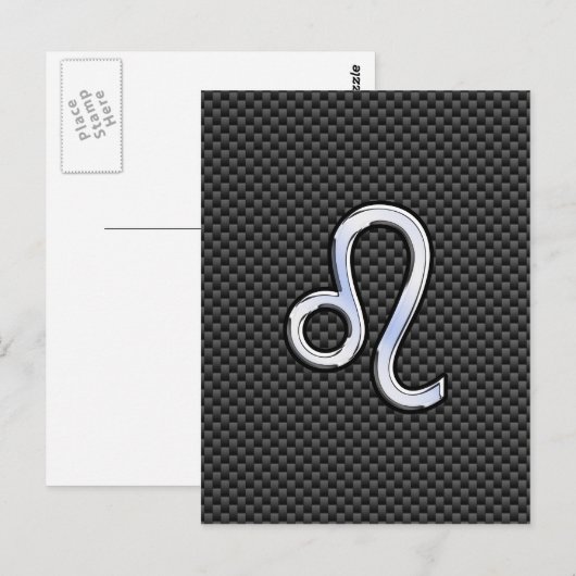 Leo Zodiac Sign on Charcoal Carbon Fiber Print Briefkaart (Voorkant / Achterkant)