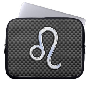 Leo Zodiac Sign on Charcoal Carbon Fiber Print Laptop Sleeve