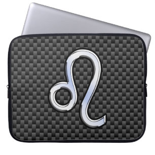 Leo Zodiac Sign on Charcoal Carbon Fiber Print Laptop Sleeve