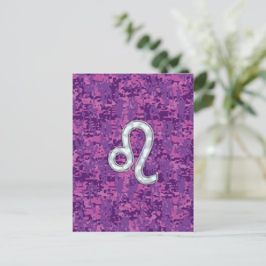 Leo Zodiac Sign on Fuchsia Digital Camouflage Briefkaart (Staand voorkant)