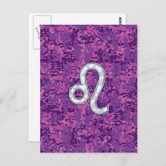 Leo Zodiac Sign on Fuchsia Digital Camouflage Briefkaart (Voorkant / Achterkant)