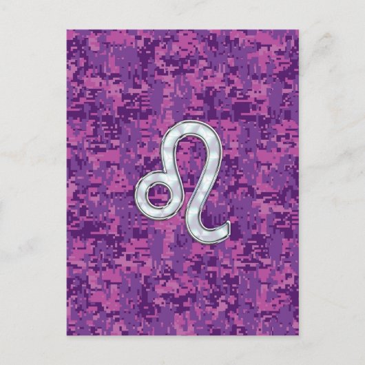 Leo Zodiac Sign on Fuchsia Digital Camouflage Briefkaart (Voorkant)