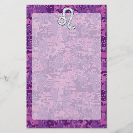 Leo Zodiac Sign on Fuchsia Digital Camouflage Briefpapier (Voorkant)