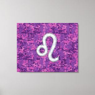 Leo Zodiac Sign on Fuchsia Digital Camouflage Canvas Afdruk