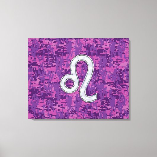 Leo Zodiac Sign on Fuchsia Digital Camouflage Canvas Afdruk (Voorkant)