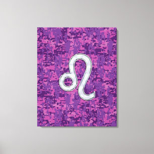 Leo Zodiac Sign on Fuchsia Digital Camouflage Canvas Afdruk
