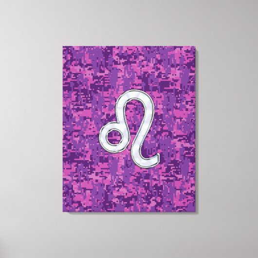 Leo Zodiac Sign on Fuchsia Digital Camouflage Canvas Afdruk (Voorkant)