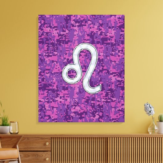 Leo Zodiac Sign on Fuchsia Digital Camouflage Canvas Afdruk (Insitu (Woonkamer))