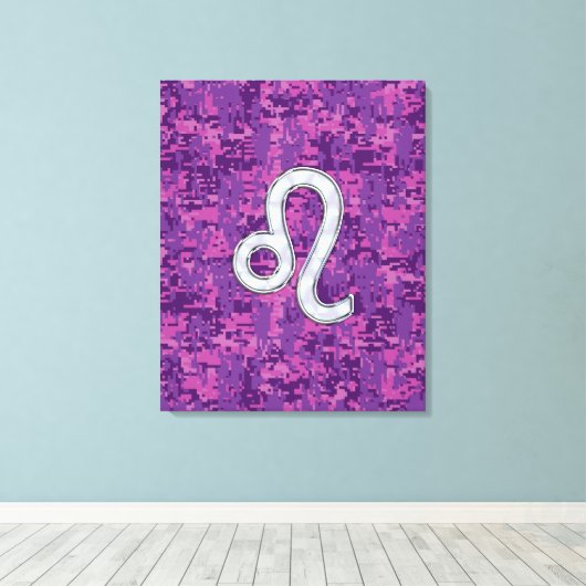 Leo Zodiac Sign on Fuchsia Digital Camouflage Canvas Afdruk (Insitu (Houten vloer))