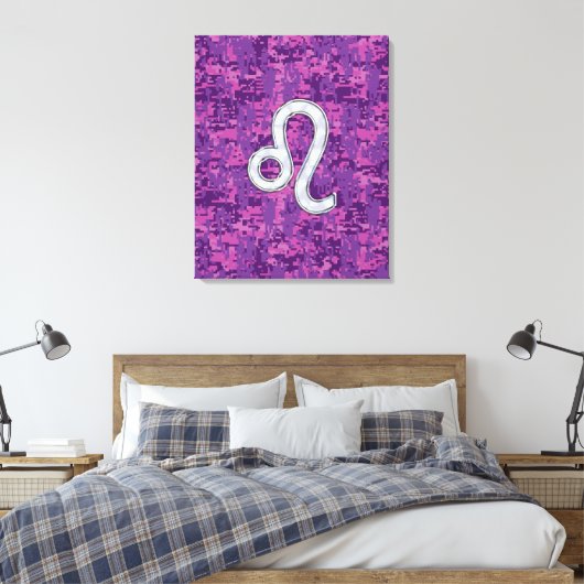 Leo Zodiac Sign on Fuchsia Digital Camouflage Canvas Afdruk (Insitu (Slaapkamer))