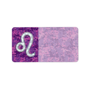 Leo Zodiac Sign on Fuchsia Digital Camouflage Etiket