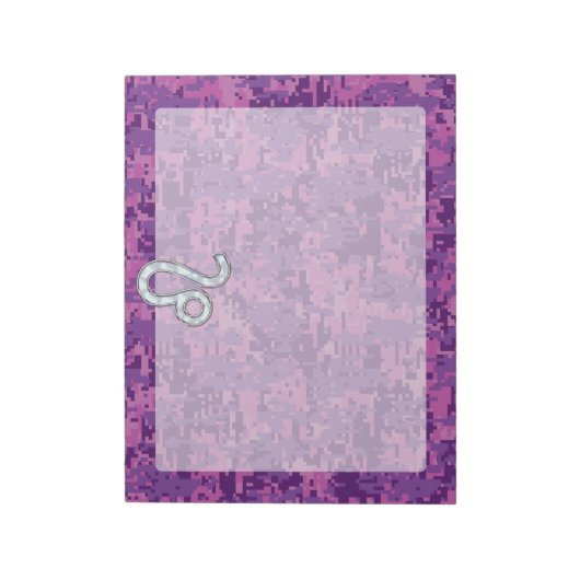 Leo Zodiac Sign on Fuchsia Digital Camouflage Notitieblok (Linkerzijde)