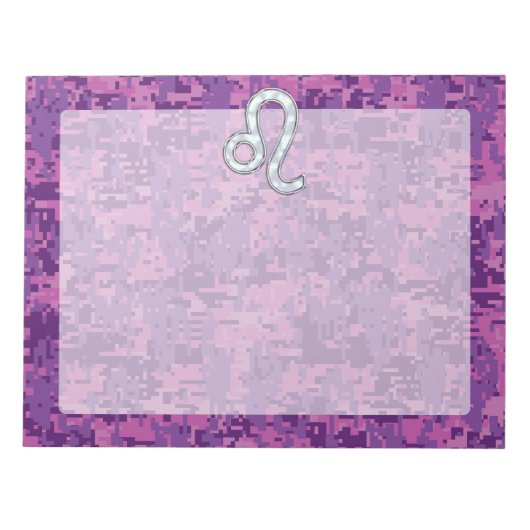 Leo Zodiac Sign on Fuchsia Digital Camouflage Notitieblok (Voorkant)