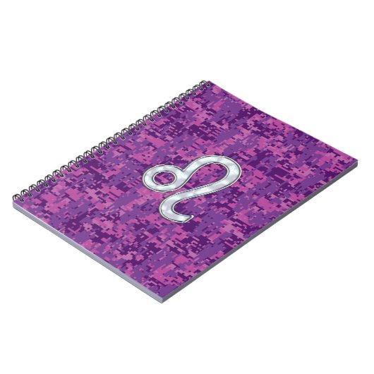 Leo Zodiac Sign on Fuchsia Digital Camouflage Notitieboek (Linkerzijde)