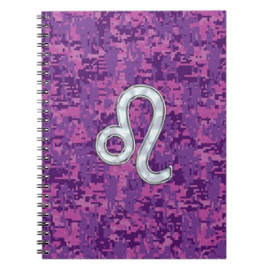 Leo Zodiac Sign on Fuchsia Digital Camouflage Notitieboek