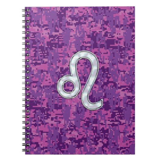 Leo Zodiac Sign on Fuchsia Digital Camouflage Notitieboek (Voorkant)