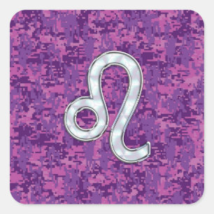Leo Zodiac Sign on Fuchsia Digital Camouflage Vierkante Sticker