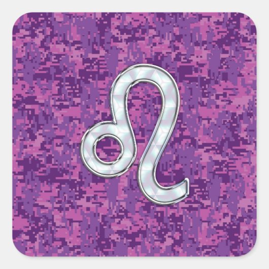 Leo Zodiac Sign on Fuchsia Digital Camouflage Vierkante Sticker (Voorkant)