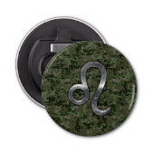 Leo Zodiac Sign on Green Digital Camo Button Flesopener (Voorkant)